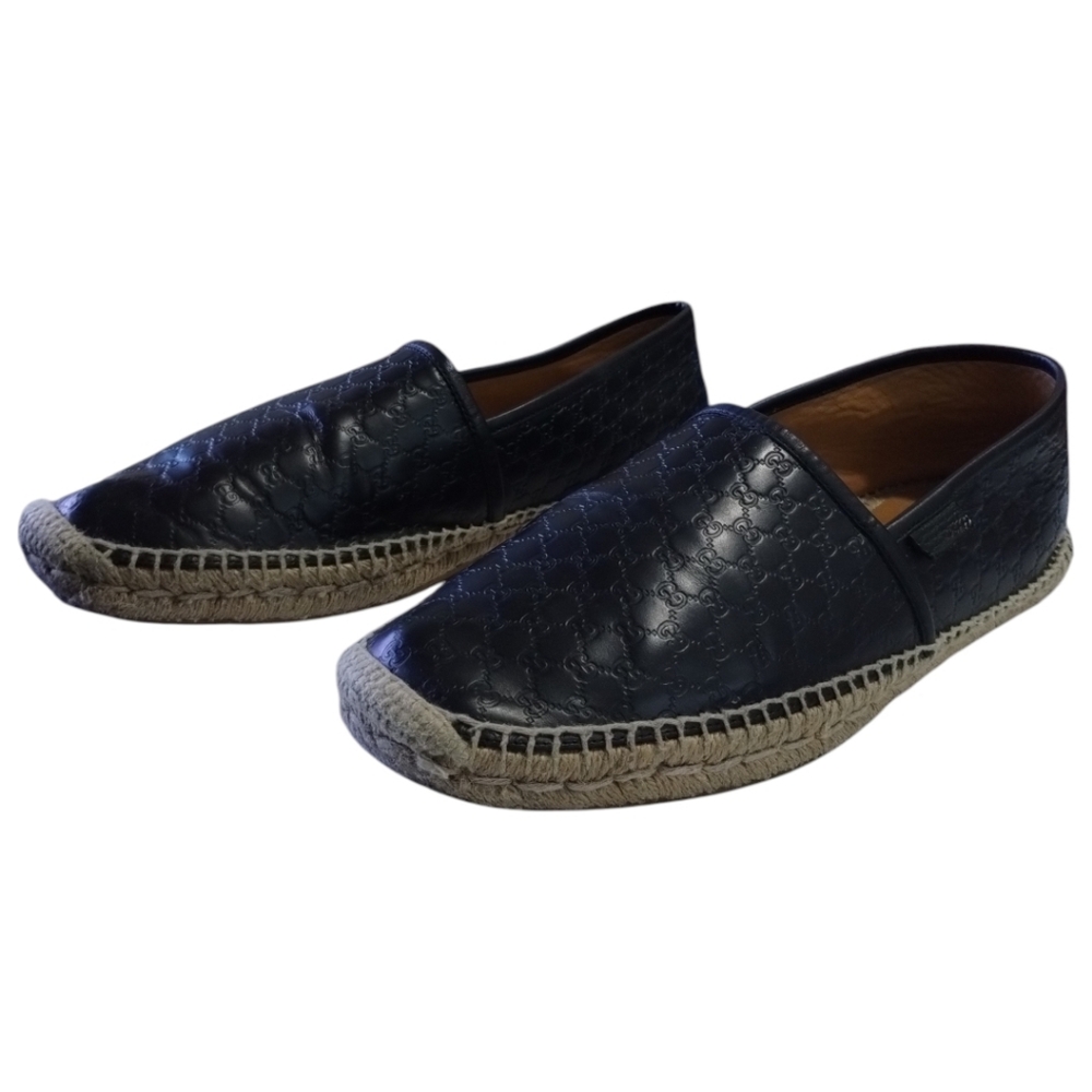 Gucci‎ Microguccissima Black Embossed Leather Slip-On Espadrilles Women's 8